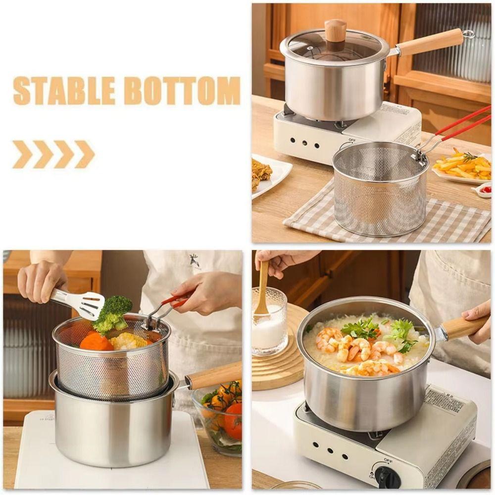Non Stick Deep Fryer Pot with Strainer Strainer Basket Baby Food Supplement pot  Home