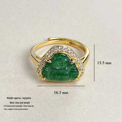 24K Gold-Inlaid A-Qualität Jade Maitreya Buddha Ring für Männer und Frauen - Langlebige Farberhaltung