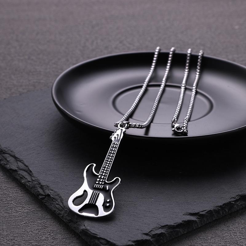 Korean Hip Hop Guitar Necklace: Men's Drip Oil Pendant with Rock Style Musical Charm