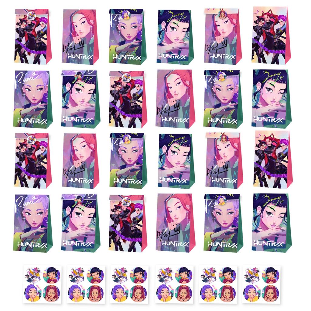 Bag Flat Mouth Gift Bag Sticker Four Styles Eight Patterns 12 Paper Bags 12Stickers Holiday Gift Bags