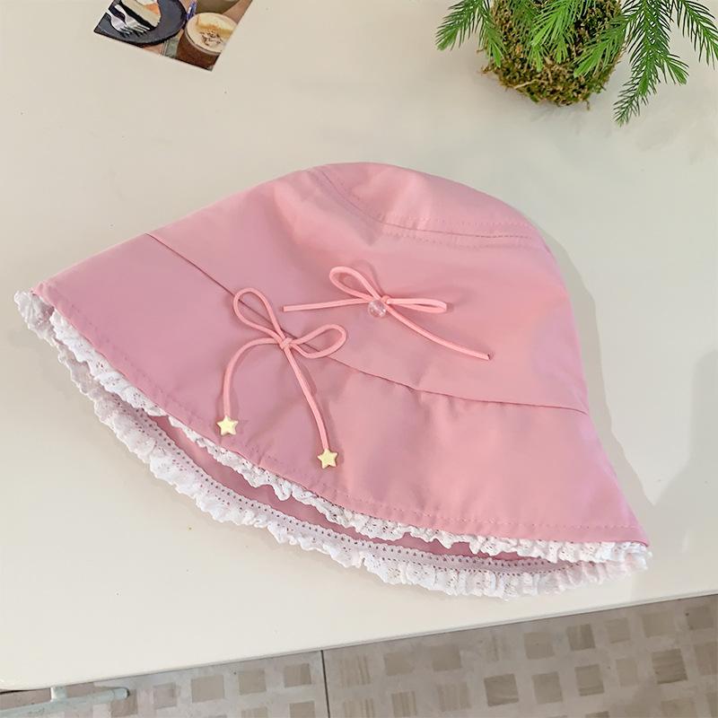 Sweet Lace Bow Bucket Hat for Women Girls Cotton Bowknot Star Fisherman Cap Korean Y2K Basin Hat Outdoor Travel Holiday Sun Hats