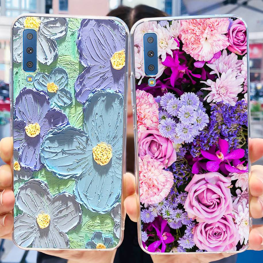 For Cover Samsung Galaxy A7 2018 Case New Fashion Flower Bumper Soft Silicone Phone Case For Samsung A7 2018 A750 SM-A750F Coque