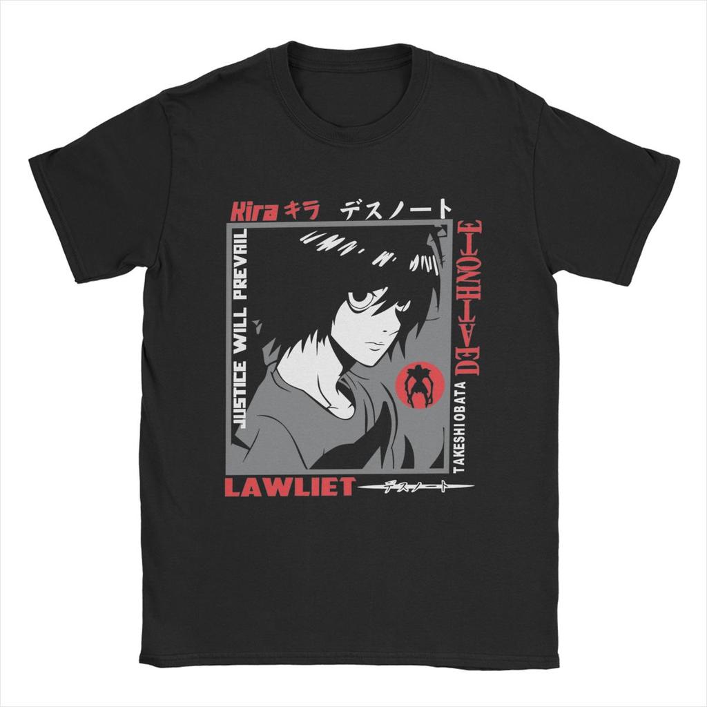 Men's T-Shirt Deaths Notes L Lawliet Vintage Cotton Tee Shirt Short Sleeve T Shirt Round Neck Clothing New Arrival