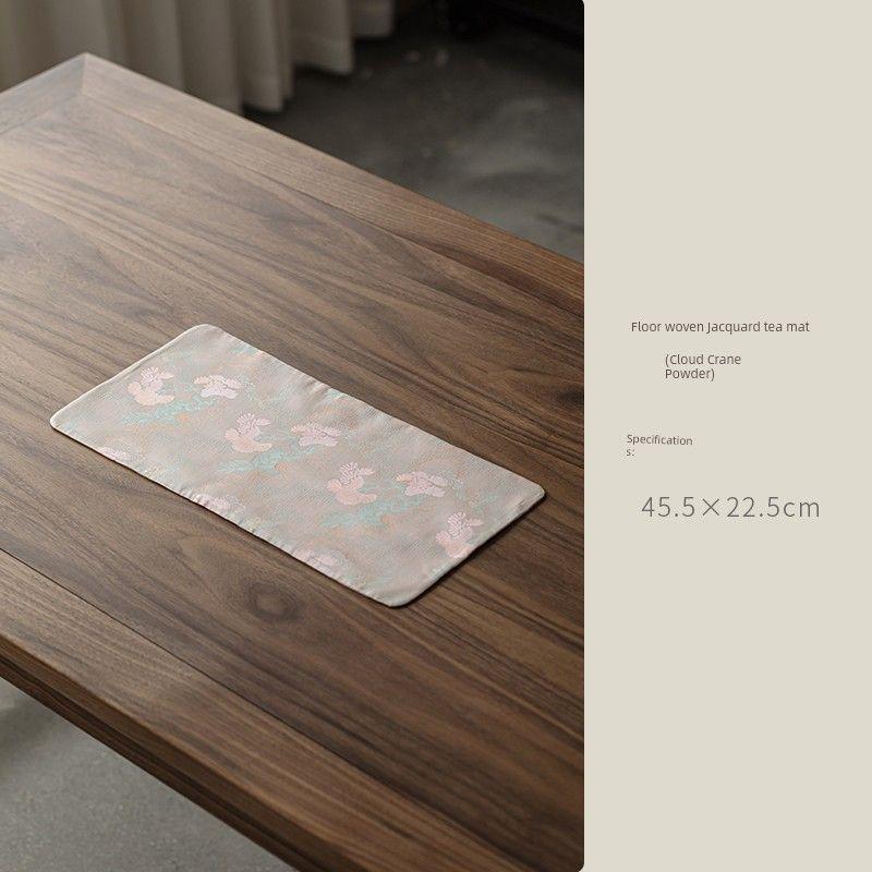 

New Chinese Style Tea Mat Women s Exquisite Table Runner Aesthetic Fabric Tea Table High-Grade Long Shape Waterproof Tea Mat Double-Sided Available Woven Jacquard Long Tea Mat-Cloud Crane Powder