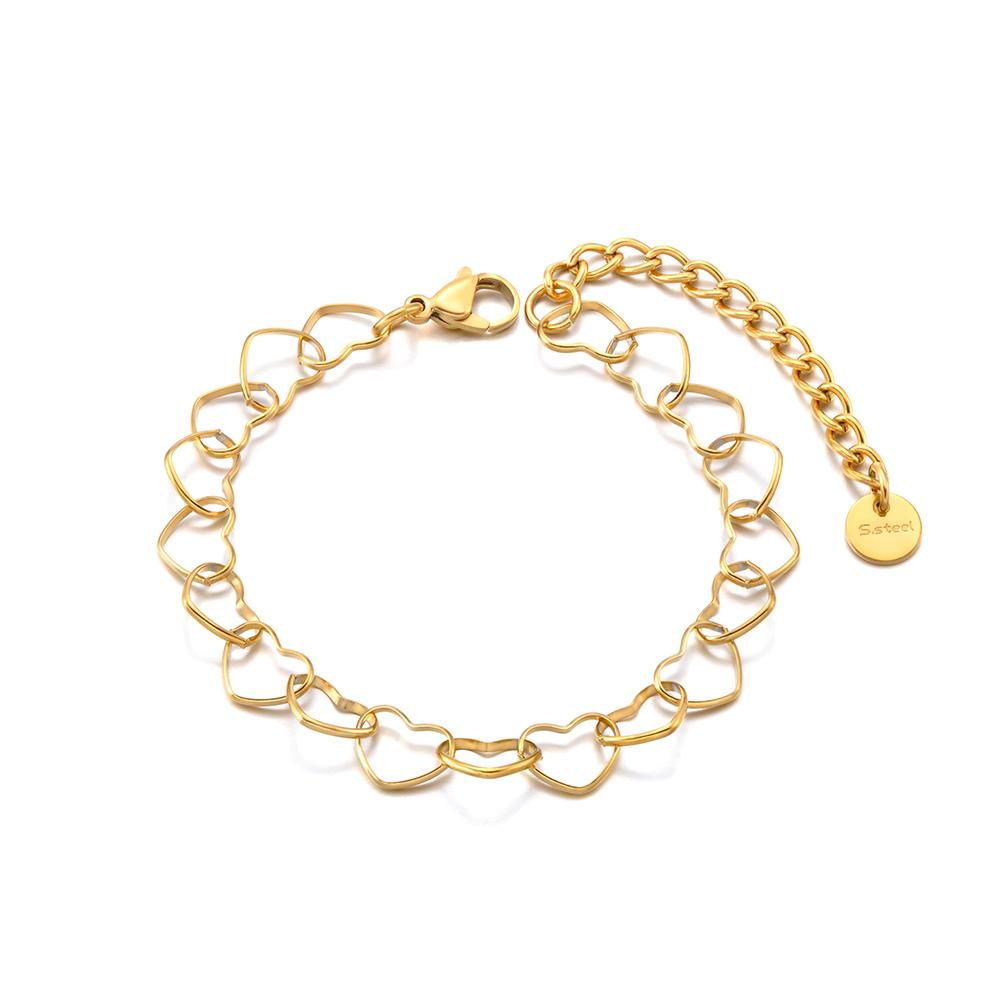 Lokaer Браслет-цепочка из нержавеющей стали в форме сердца с ажурным дизайном для женщин, с покрытием 18 карат золотом, модный, водонепроницаемый, для повседневного ношения B25220
