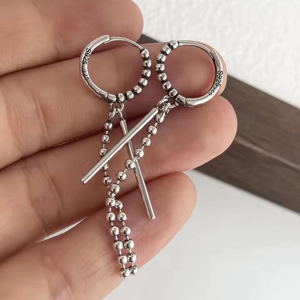 925 Silver Chunky Hoop Earrings for Women Geometric Circle Punk Ear Jewelry Party Gifts New