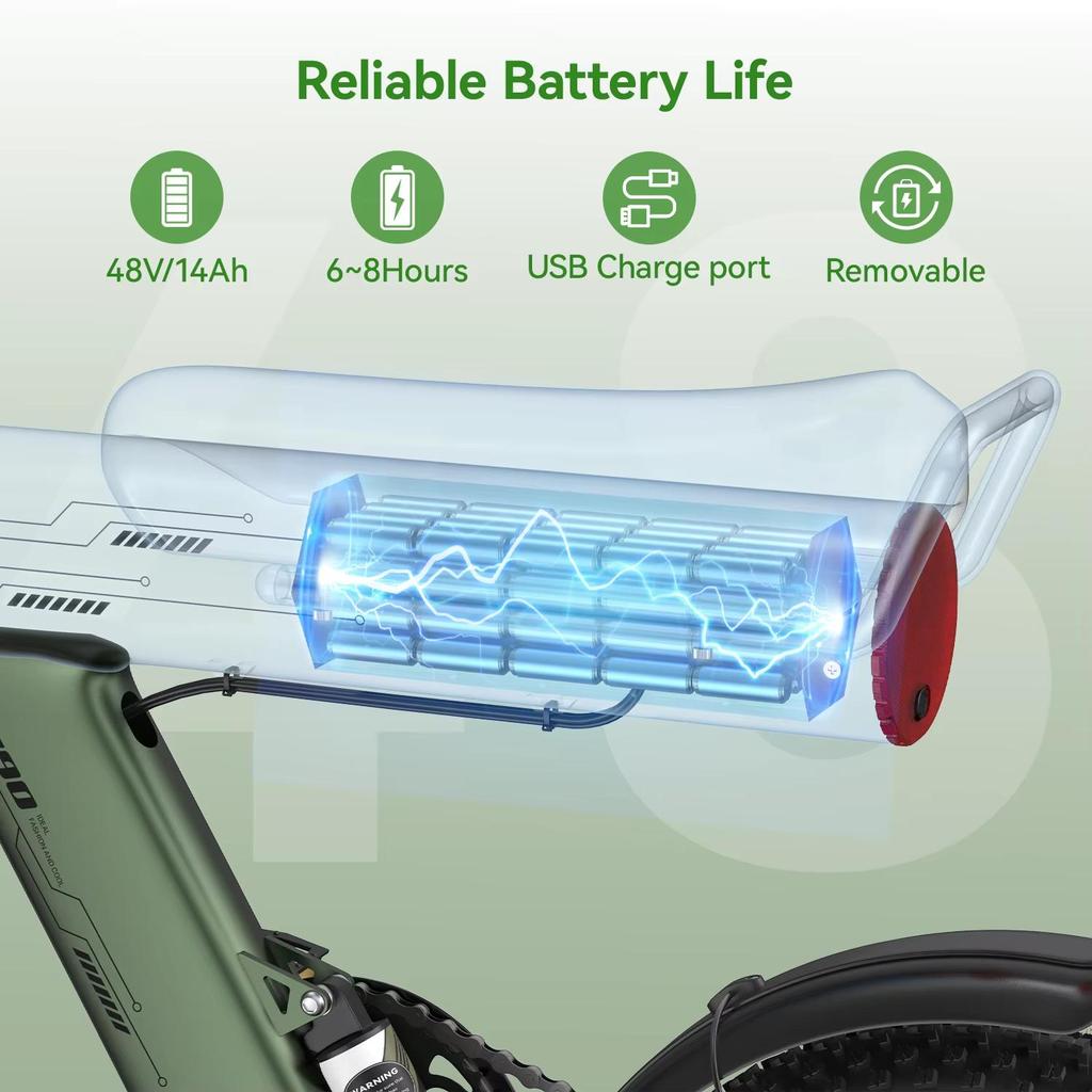JANSNO X90 Vélo Électrique Adulte 750W 48V 14AH Batterie Cachée Pneus Larges 16" Double Suspension Tout-Terrain Neige Tous Terrains Vélo Électrique