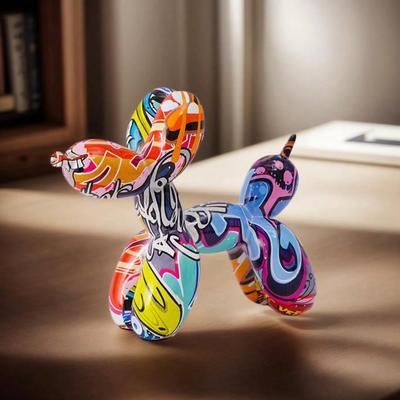 1pc Colorful Resin Balloon Dog Sculpture,Home Decor Small Statue,Resin Balloon Dog Desktop Decor For Office, Balloon Dog Decor,Graffiti,Surprise Gift