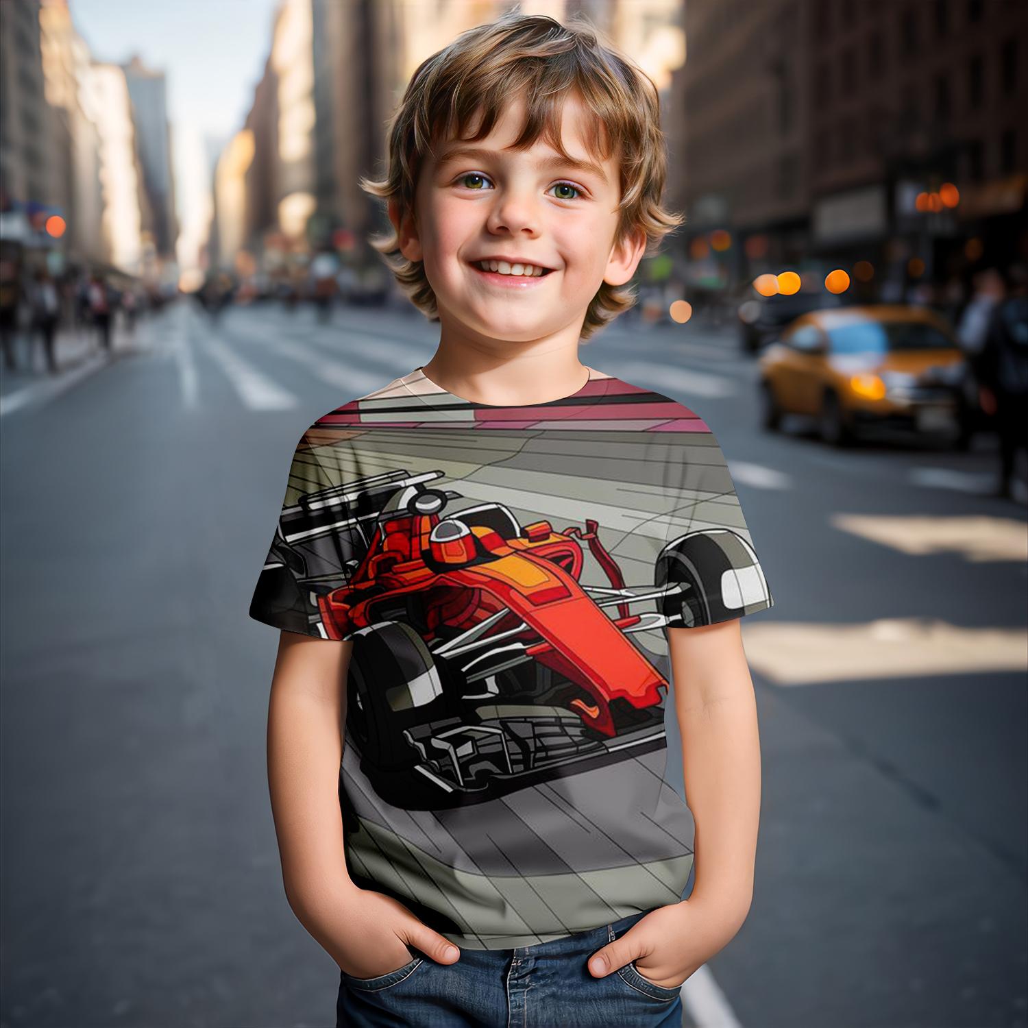 

F1 Racing Summer Boy T-Shirt Children s Clothing Short Sleeved Top 3d Printed Cool Sports Car Trend Cartoon Fashion Party Girl 160