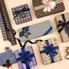 Men's Retro Blue Plaid Kraft Wrapping Paper for Valentine's Day & Birthdays