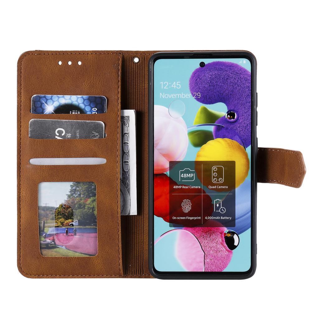 Applicable to Samsung S25 calf pattern splicing leather case A56 retro matte card wallet bracket protective case A27
