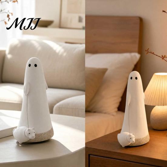 Matte White Resin Ghost Ornament Dog Statue, Cute Walking Figurine, Spooky Funny Figurine Halloween Decoration for Tabletop Mantel Shelf Holiday Party