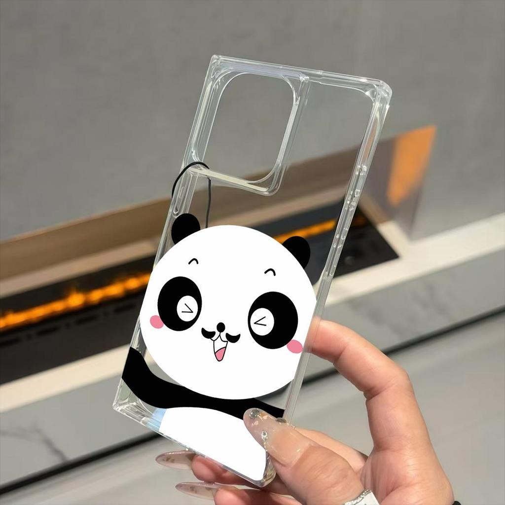 Clear Square Back Tube Case Protection For iPhone 16 ProMax 15 Plus 11 14 Pro Max 13 12 Baby Panda Pattern