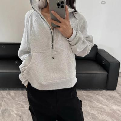 Semi-zipper Short Sweatshirt for Women In Spring Autumn and Winter Updated Polo Stand Collar Pullover Comfortable Fit American Active Top