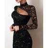 European and American Lace Hollow Fashion Knitted Slim Hip Dress
