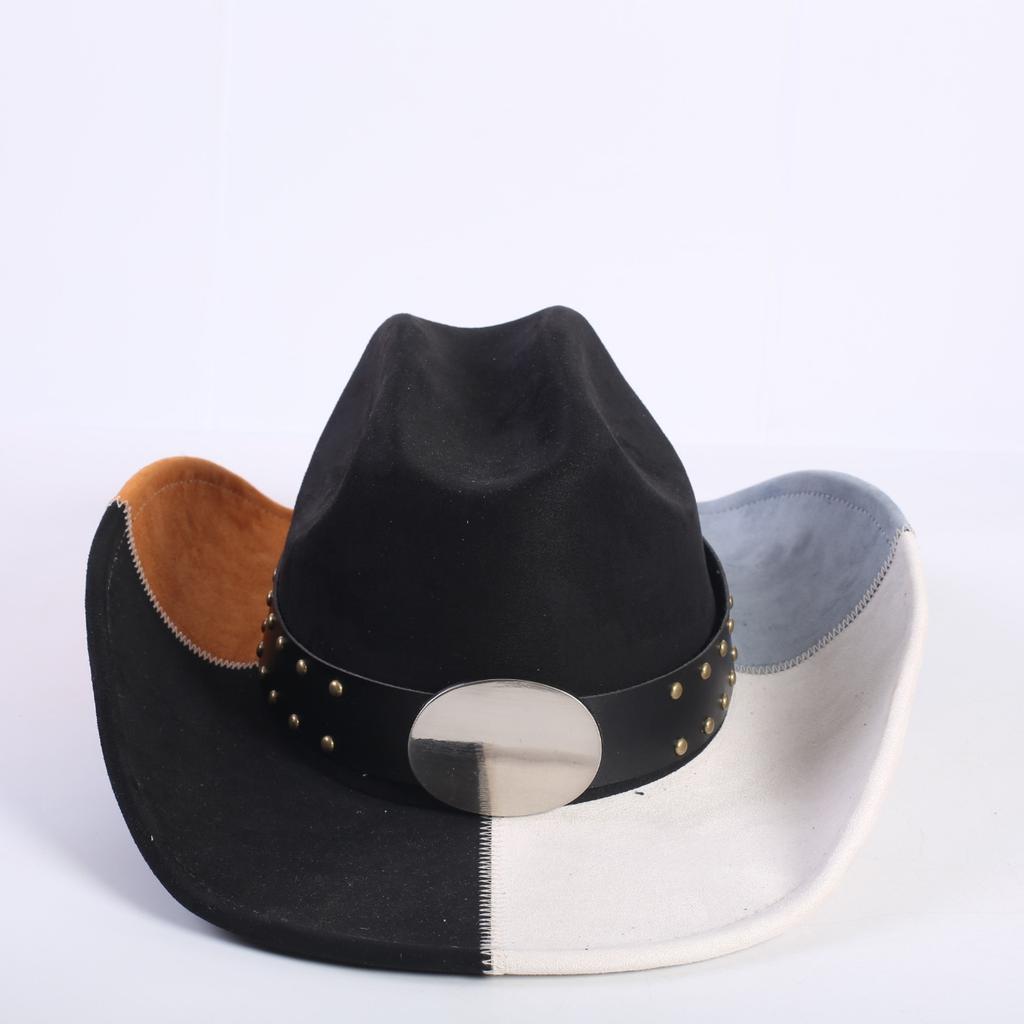 Popular European and American classic splicing suede western cowboy hat men's and women's senior big-brimmed cowboy hat