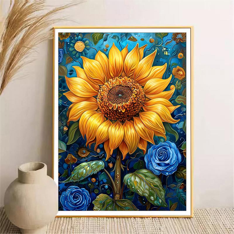 5d DIY Diamond Painting Cross Stitch Sunflower Blue Rose Flower Diamond Embroidery Mosaic Full Round Drill Home Decor