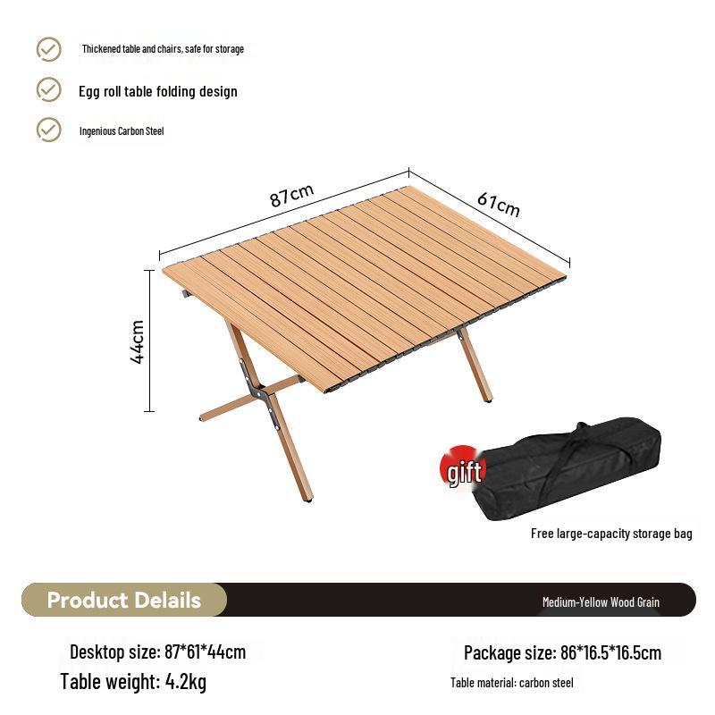 Carbon Steel Camping Folding Table & Kermit Chair Set - Metal Outdoor Roll-up