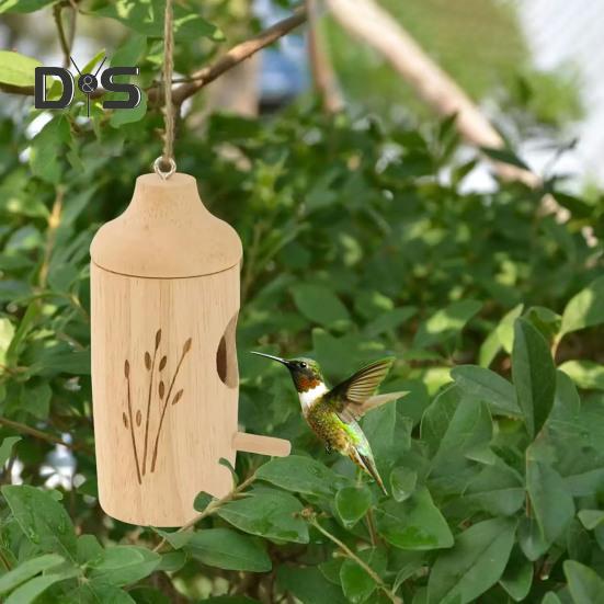 Wooden Hummingbird House for Outside Hanging Small Wildbird Nesting House for Outdoor Garden Porch Window Decor