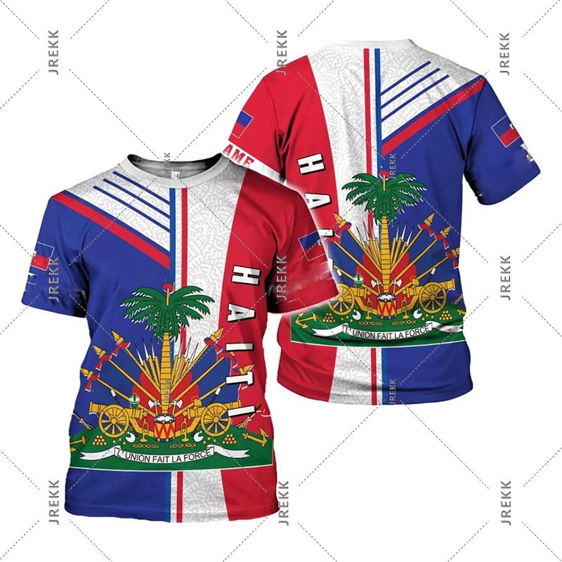 Haïti Vlagdag Korte Mouw T-shirt Voor Mannen Vrouwen Festival Straat Populaire Kleding Ronde Hals T-shirts 18 Mei Rood Blauw Print Tee Top