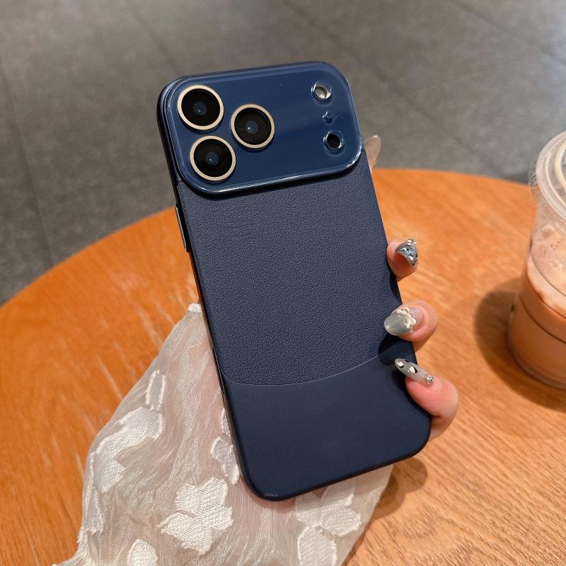 Napa Deri Liçi Desenli İki Tonlu Kılıf iPhone 17 Pro Max 17 Pro Air 16 Plus 15 14 13 12 11 Pro Lens Koruyucu Kapak