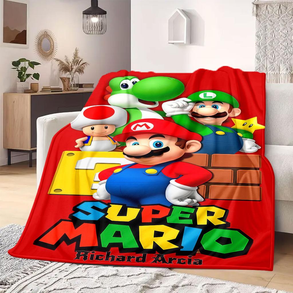 Super Mario Colorful Cartoon Flannel Blanket, Quality Print Throw for Living Room, Versatile Picnic and Travel Use_LIAN