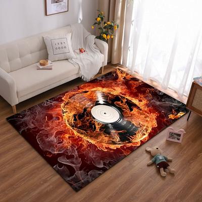 Vinyl Record Carpet with Fiery Flame Design for Living Room Decor Suitable for Use As an Anti-slip for Living Room Bedroom Sofas