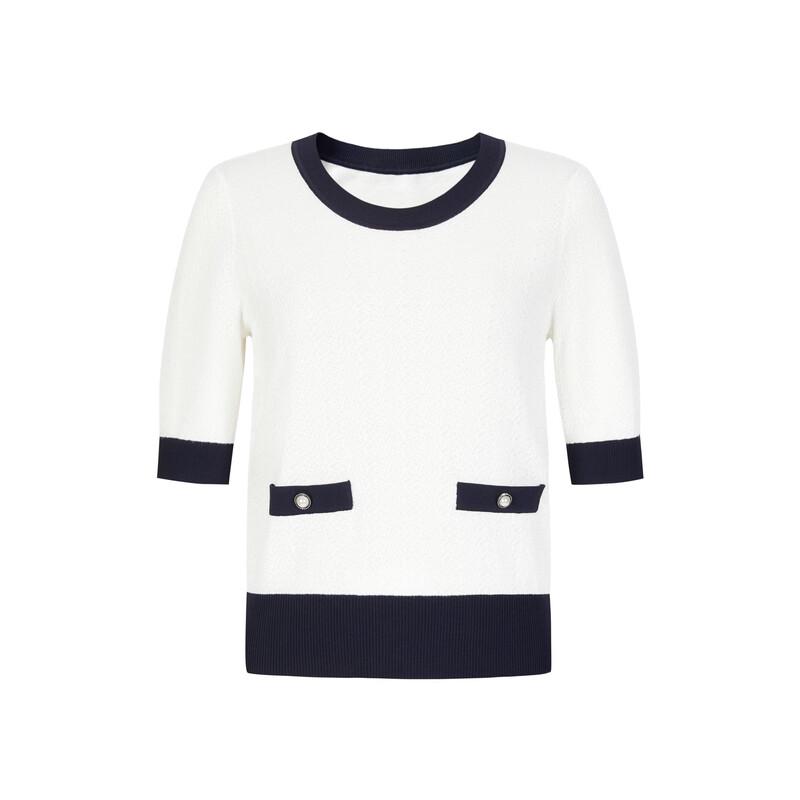 JUZUI Women's 2024 Autumn Contrast Acetate Knit Top JWEQ31202