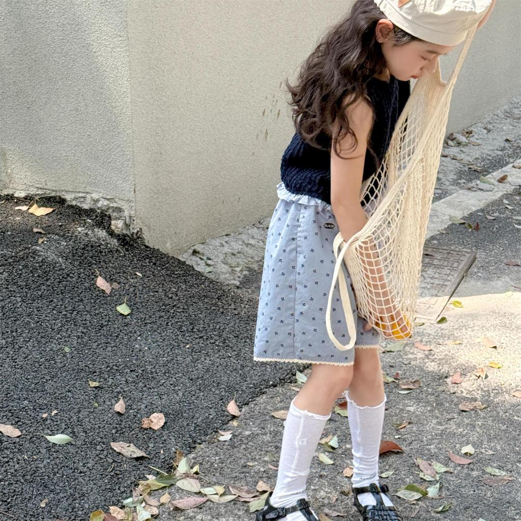 Pantaloncini in Pizzo Blu Stile Coreano Zhili per Bambine
