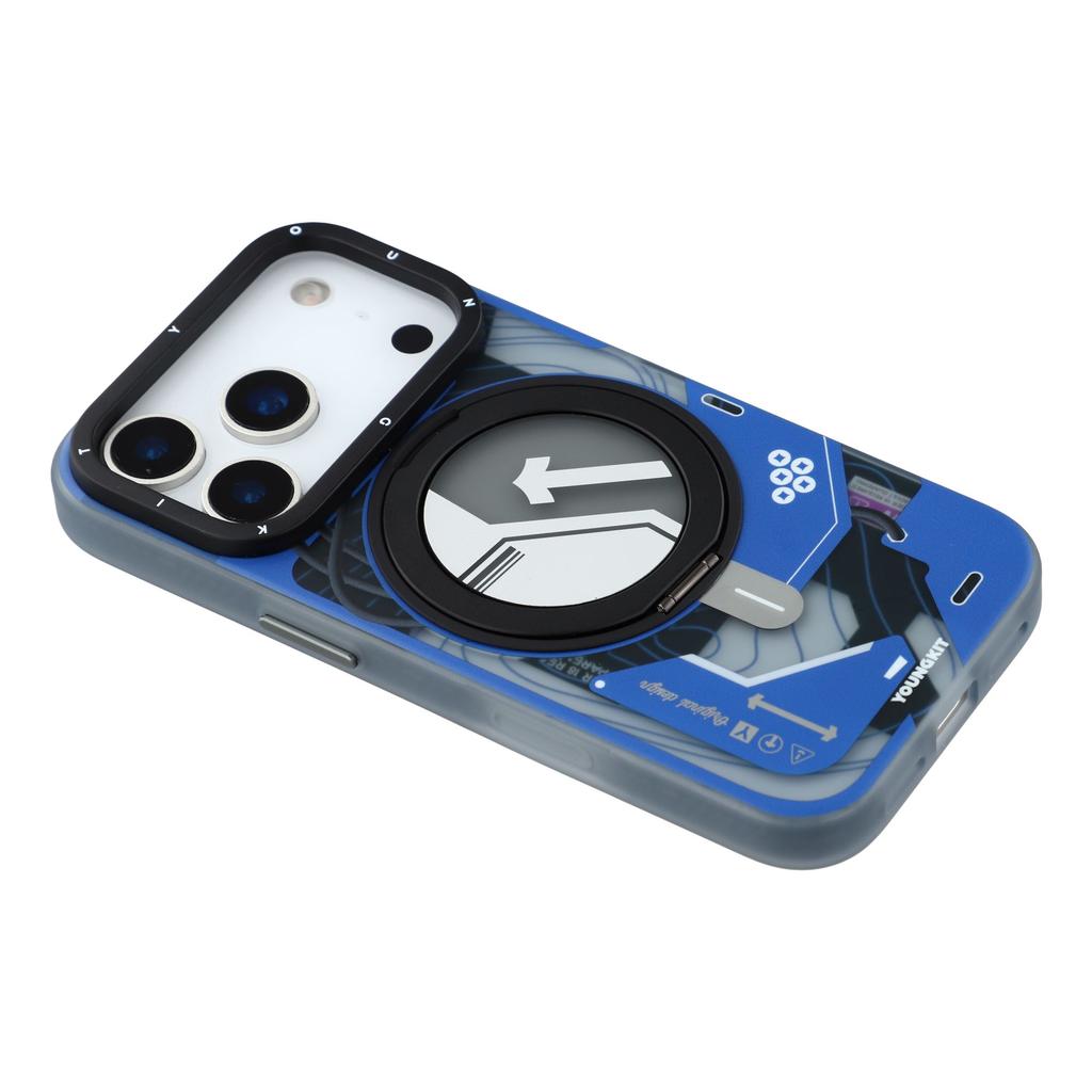 YOUNGKIT pro iPhone 17 Pro Magnetické pouzdro Otočný stojánek IMD TPU Kryt na telefon