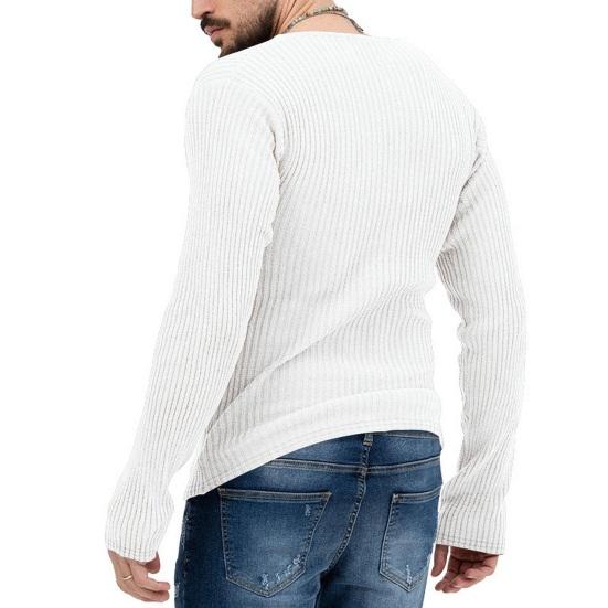Men Fall Winter Sweater V Neck Slim Fit Long Sleeve Elastic Knitted