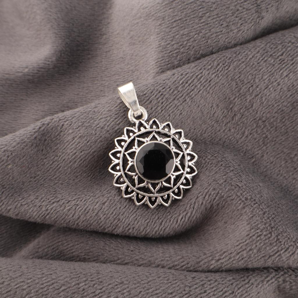Black Onyx Gemstone Silver Jewelry, 925 Sterling Silver Pendant, Handmade Designer Onyx Pendant Gift For Catholics