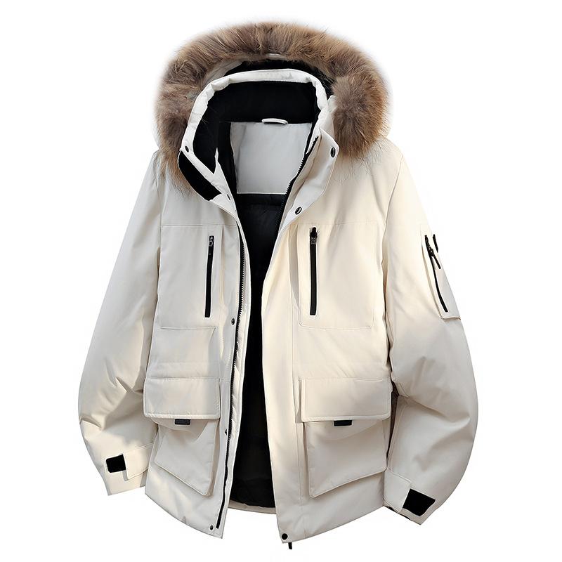 Big Fur Collar Down Jacket Workwear, Multi-color Loose and Thick Light Plate
