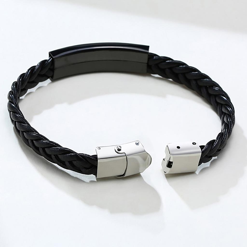 Vnox Black Braided Leather Bracelet for Men, Engraved Daddy Stainless Steel Bangle, Fathers Day Present Gifts from Daughter Son