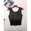 Fashion Style Rhinestone Shiny U-Collar Short Camisole Summer Silm Black Knitting Tops Women