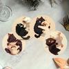 6Pcs Cute Wooden Cat Coaster, Cartoon Heat Insulation Mats for Table, Non Slip Drink Coasters for Coffee Cups