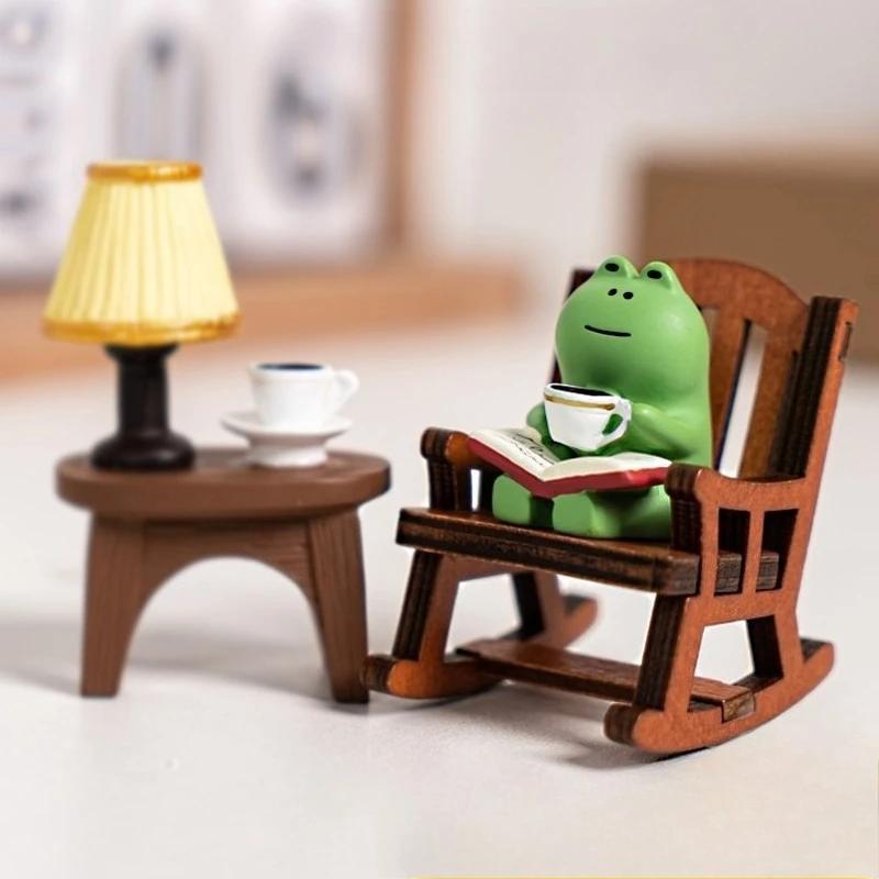 Cute Resin Frog Ornament Handcrafted Mini Rocking Base Home Desktop Bookshelf DIY Pastel Home Desktop Delicate Resin Ornament