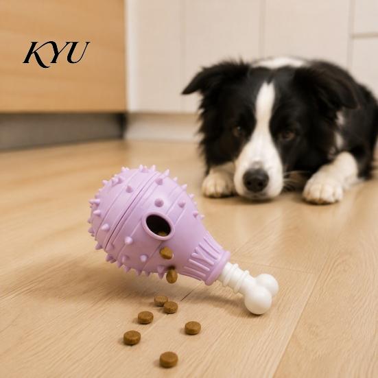 Anxiety Relief Toys for Dogs Dog Treat Dispenser Toy, Spiky Chicken Leg Chew Rubber Interactive Durable Fetch Puzzle Feeder Aggressive Chewers, Dental