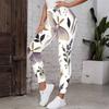Women Plus Size High Waist Full Length Fitted White Printed Mushroom Floral Yoga Leggings