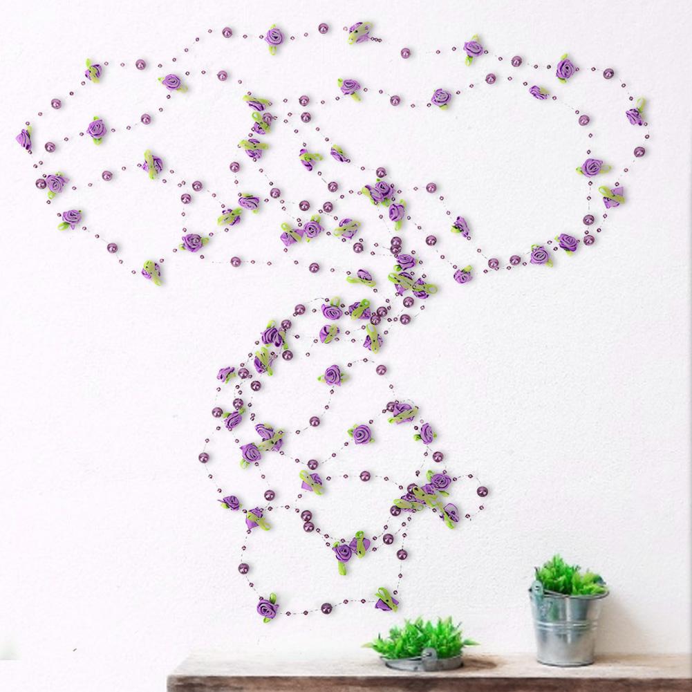 5m Fake Flowers Artificial Pearl Bridal Chain flower Wedding Bouquet Decor Decoration (Purple)