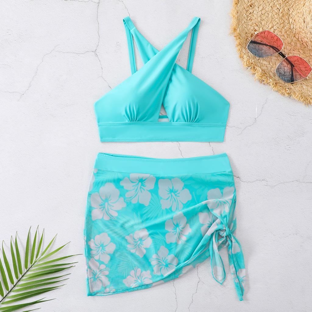 Damen Split Fashion Sexy Bikini Print mit Brustpolster ohne Stahlhalterung Badeanzug