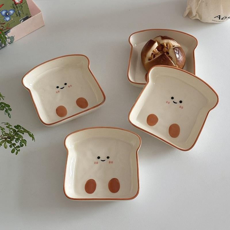 Exquisite Ceramic Tableware Cute Bread Shaped Small Plate Afternoon Tea Dessert Snack Plate Dried Fruit Dish Mini Serving Plate