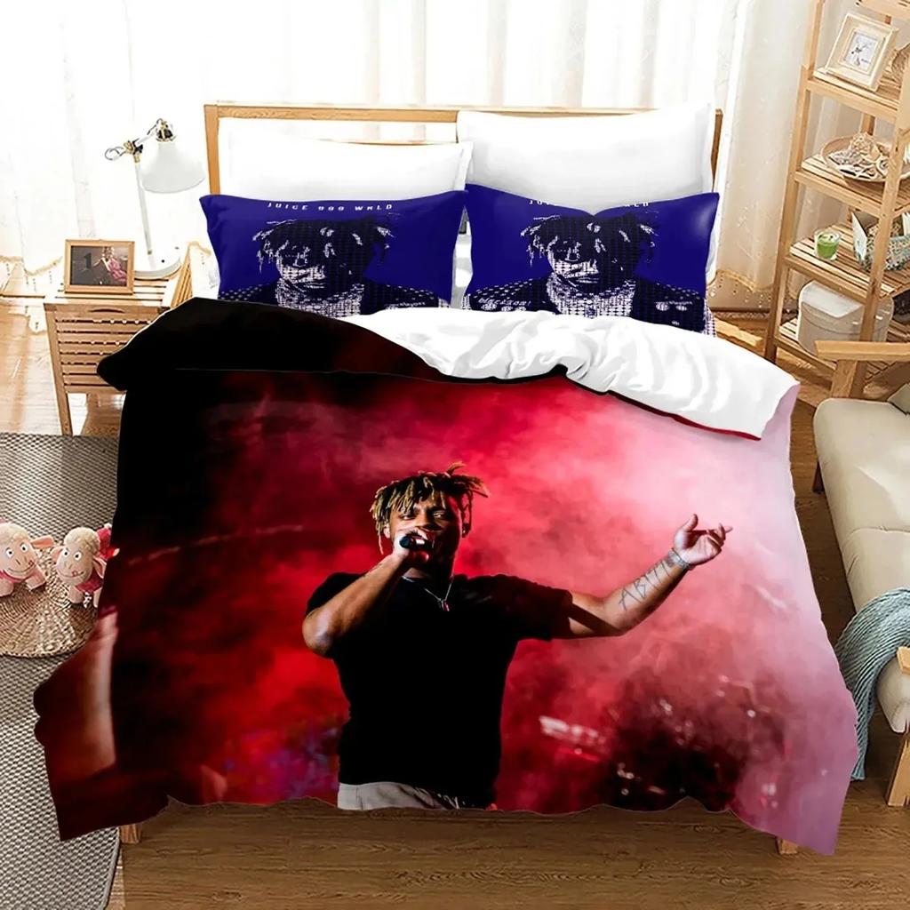 Nová posteľná súprava Juice Wrld Jednolôžková Twin Plná Queen King Size Hviezdy Juice Wrld Posteľná súprava Aldult Dieťa Spálňa Súpravy obliečky na paplón 3D 018