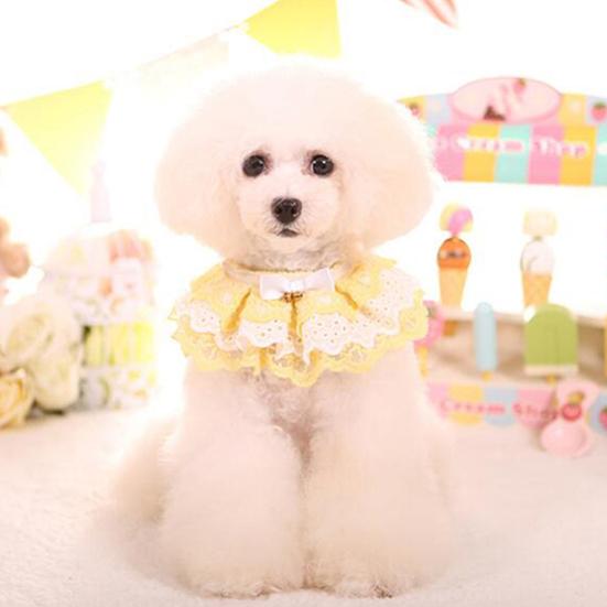 Pet Dog Cats Puppy Three-layer Lace Bowknot Bell Collar Bib Necklace Neck Strap