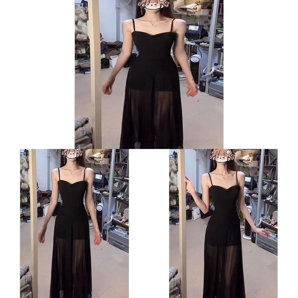 Black Knit Dress For Women With Lace Mesh Detailing And Slim Fit For Spring Fashion