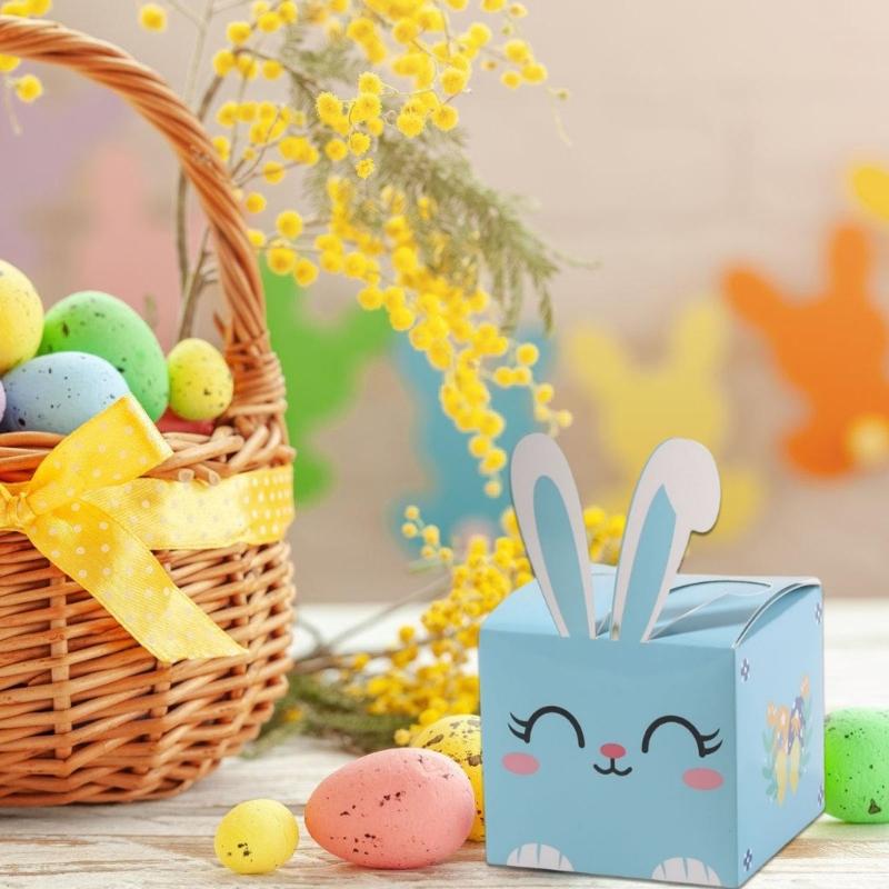 10pcs Sophisticated Easter Rabbit Ears Cardboard Gift Boxes Candy Holders For Holiday Cookie And School Party Supplies