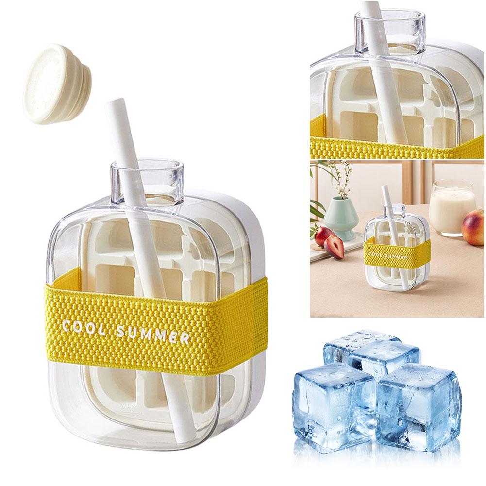 Ice Cube Tray With Lid NO SPILL Ice Tray For Freezer Silicone Ice Cube Tray For Freezer With Straw 2 in 1 Ice Cubes Tray