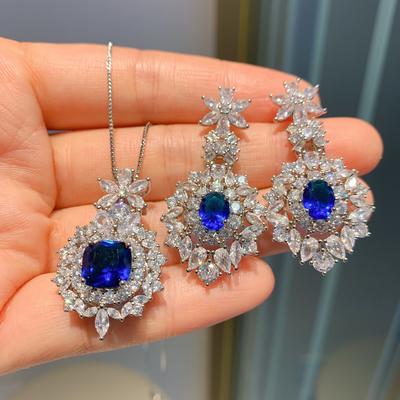 Jewelry Simulation Blue Spinel Deluxe Inlaid Jewelry Set Pendant 9 * 9 * Earrings 6 * 8