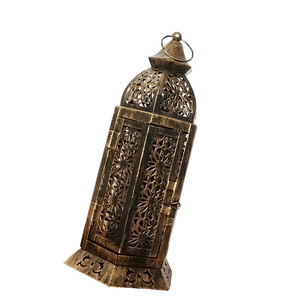 Middle Eastern Iron Candle Stand Removable Door Feature for Quick Candle Change Desk Display Ornament