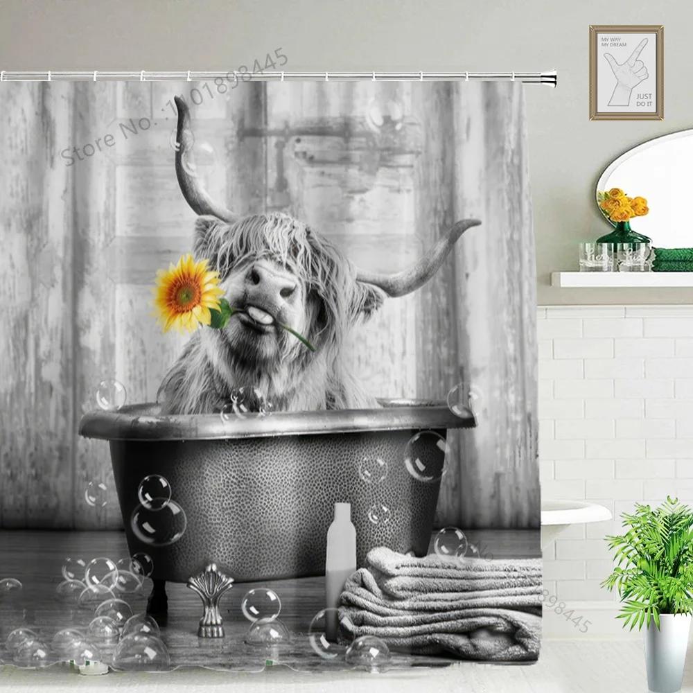 Lustiger Tier Duschvorhang Badewanne Yak Kuh Esel Dschungel Wildtiere Modern Minimalistisch Toilette Lesen Ziege Badezimmer Duschvorha